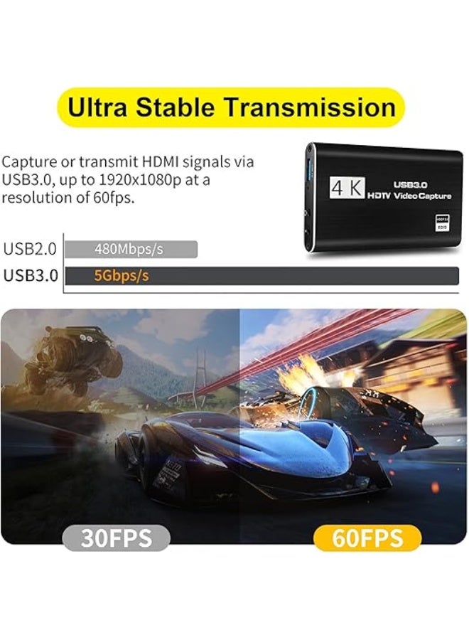 4K HDMI to USB Video Capture Card with Mic Input - 1080P 60FPS Game Recorder & Live Streaming Adapter - Image 4